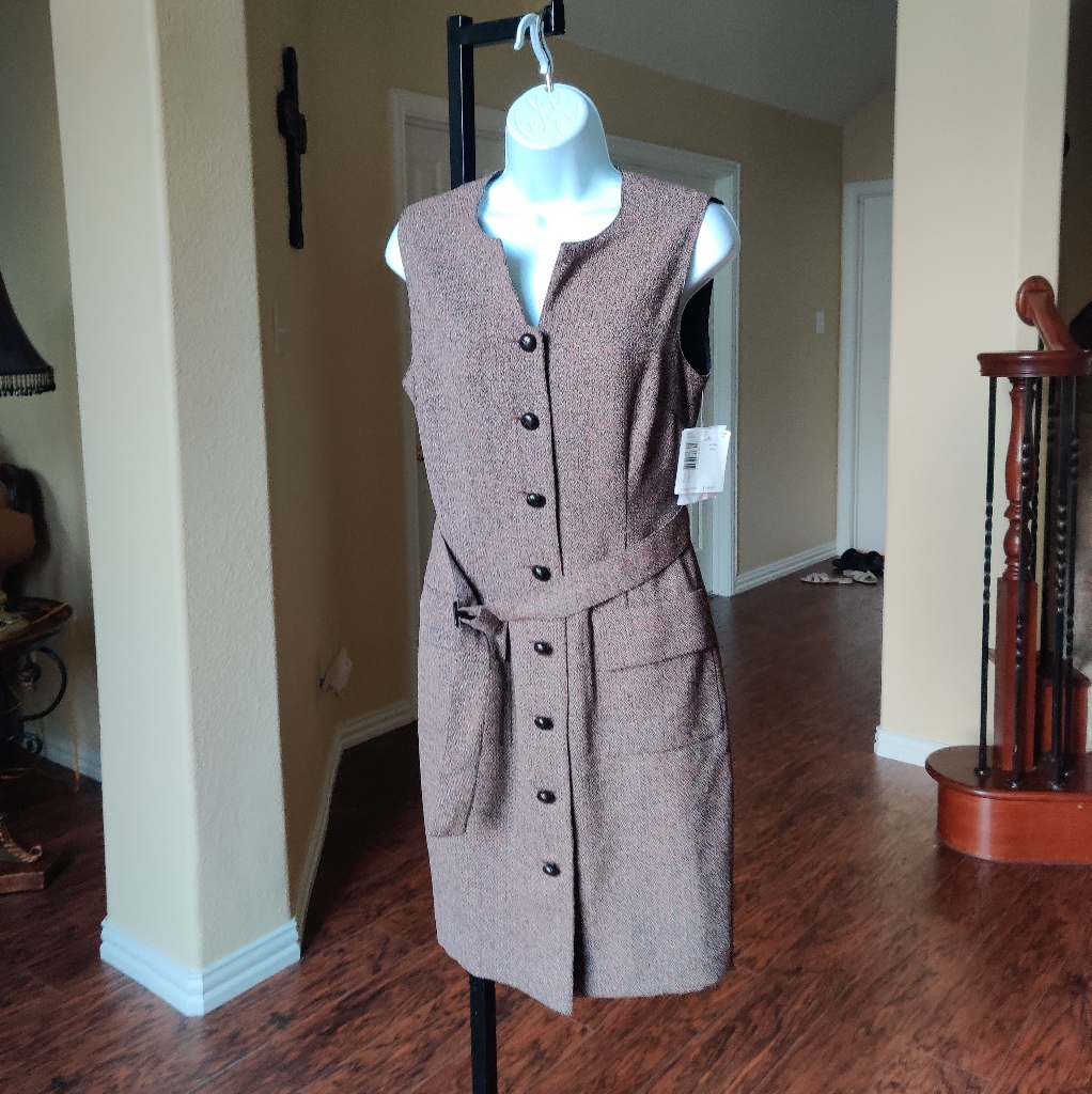 Vtg Liz Claiborne Timeless Belted Button Down Dres